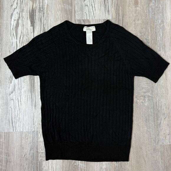 Lord & Taylor 100% Silk Ribbed Knit Black Short Sleeve Sweater Top S - Picture 1 of 7